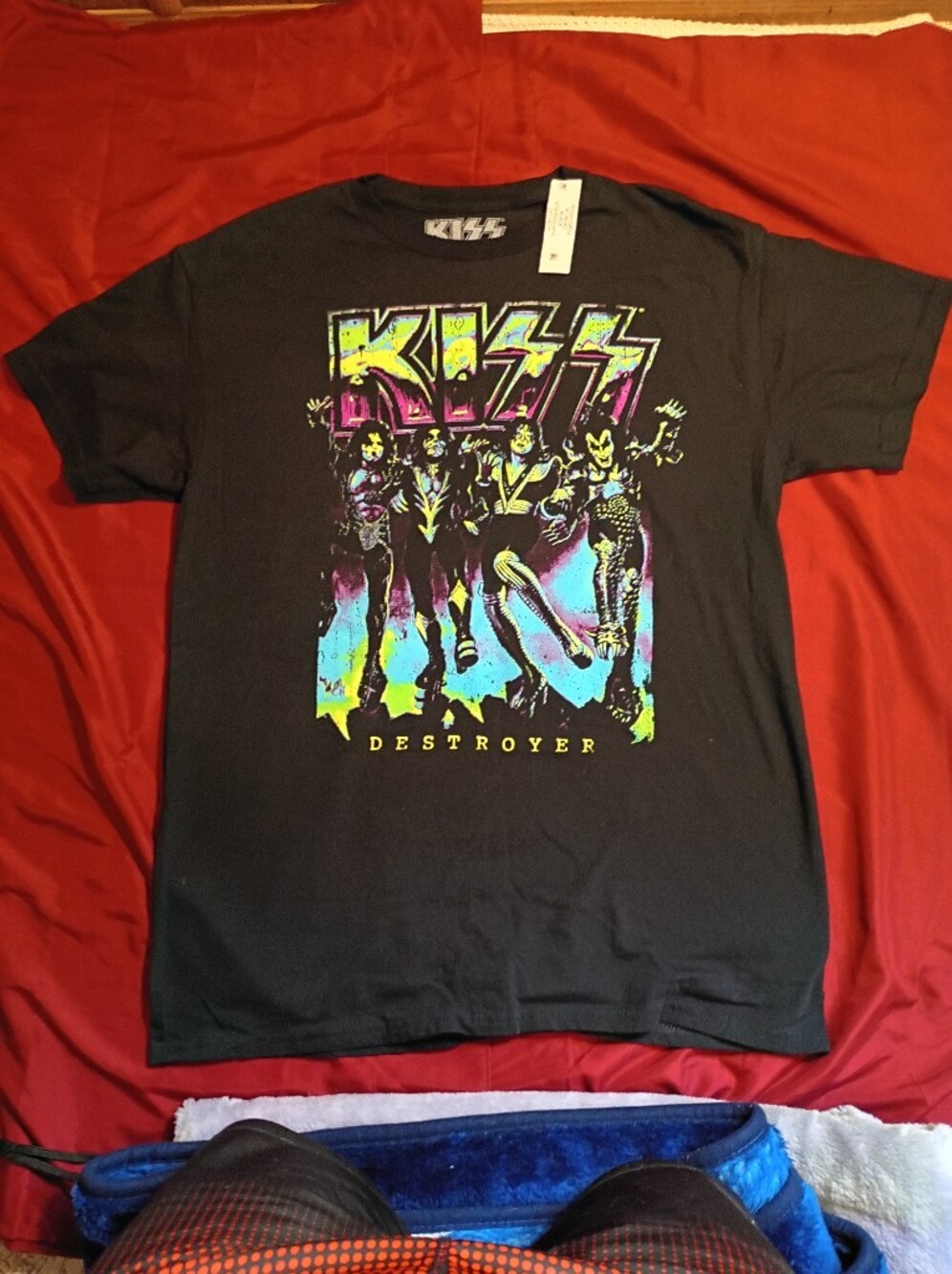 KISS Destroyer Graphic Band Tee - Black with Neon Print